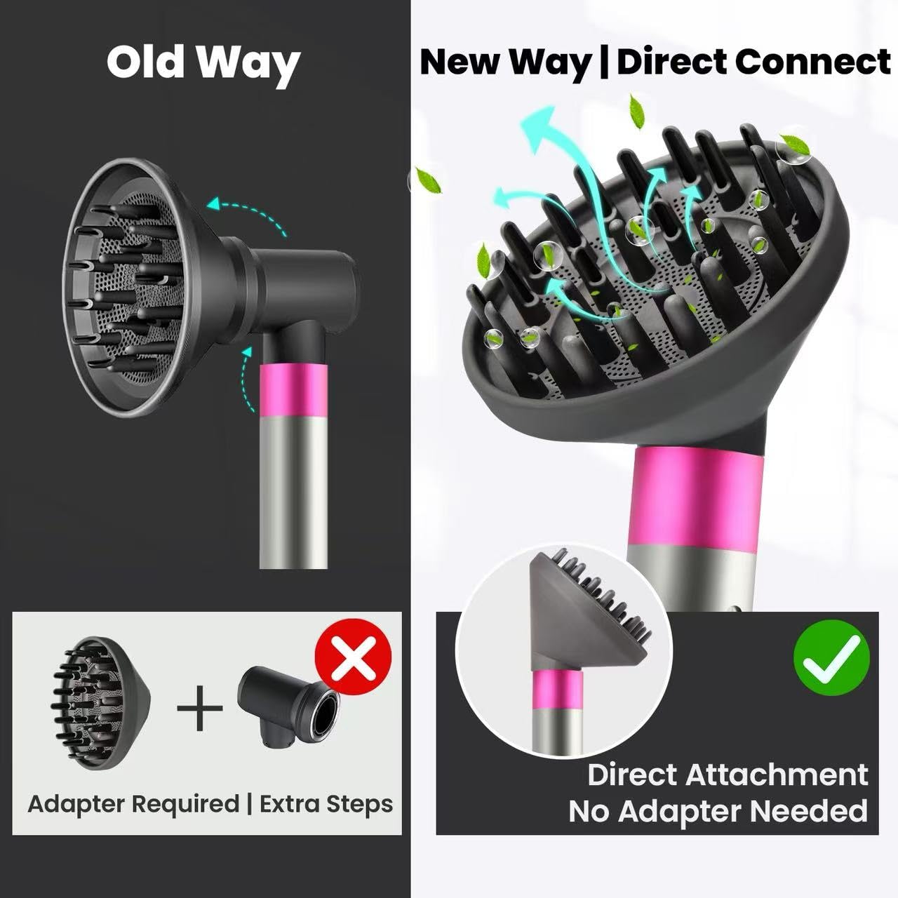 Dotspun Upgraded Large Diffuser Attachment for Dyson Airwrap Styler HS01/HS05/HS08 - Converts to Hair Dryer, Fast Drying Wave & Curly & Thick, Heat Resistant Nylon Fiber Nozzle Attachments (Grey)