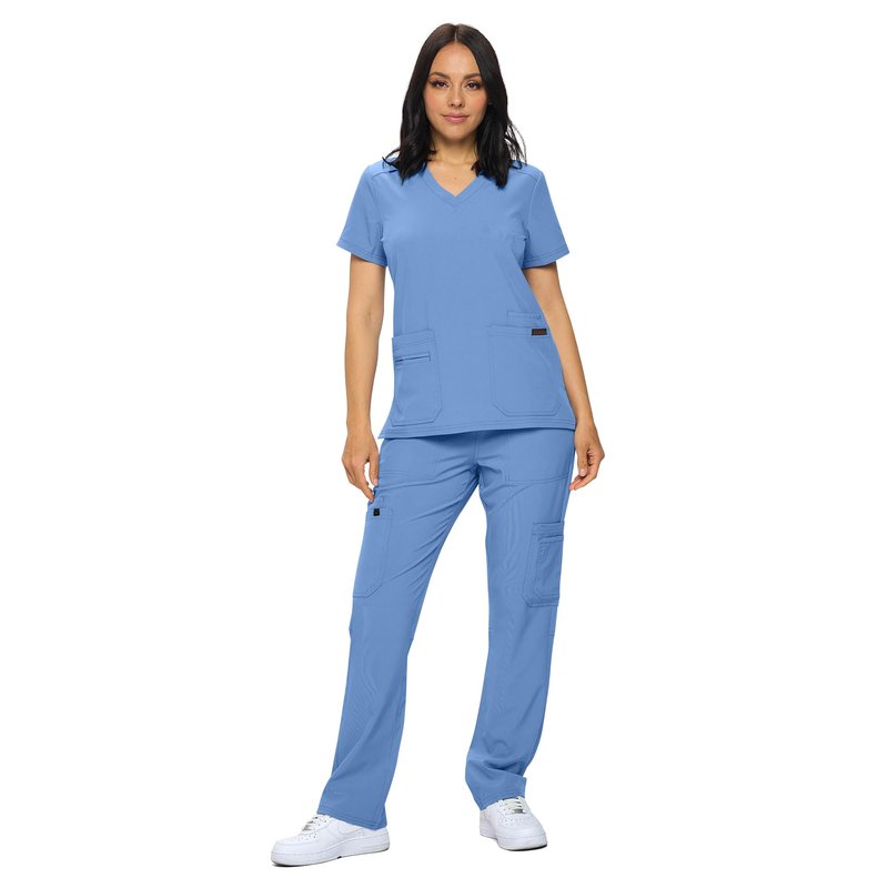 Monarch Uniforms Scrub Sets in Regular and Petite Stretchy Scrubs for Women Set of Scrub Top and Scrub pants-P-(CEIL BLUE)-M
