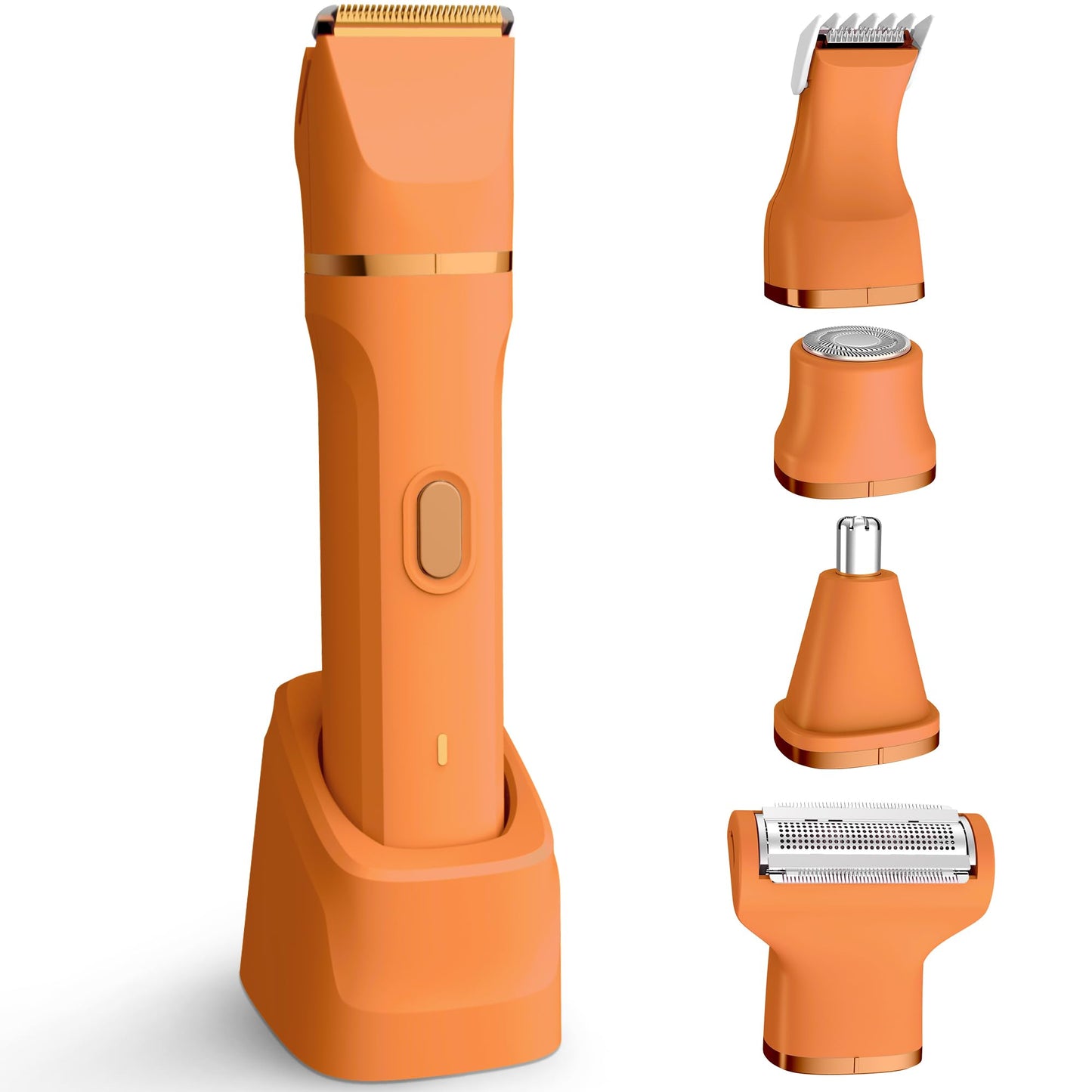 KINGTEE 5-in-1 Electric Bikini Trimmer for Women – IPX7 Waterproof Shaver, Cordless Body & Facial Razors for Women, Ceramic Blades, USB-C Rechargeable, Painless Hair Removal Kit (Pure Orange)