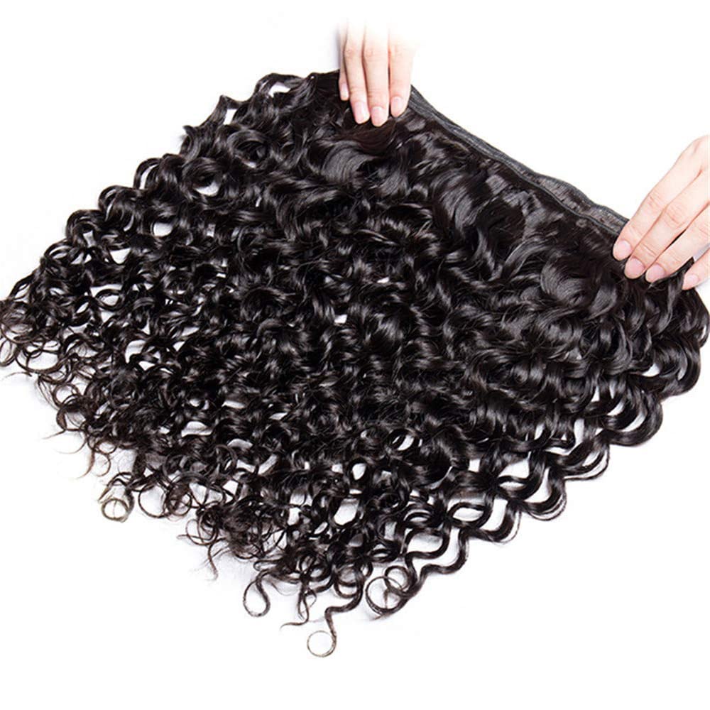 Freiuoke 14 16 18 Inch Water Wave Bundles Human Hair 150g Double Weft for Women Unprocessed Brazilian Virgin Hair Extensions Natural Black 3 Bundles