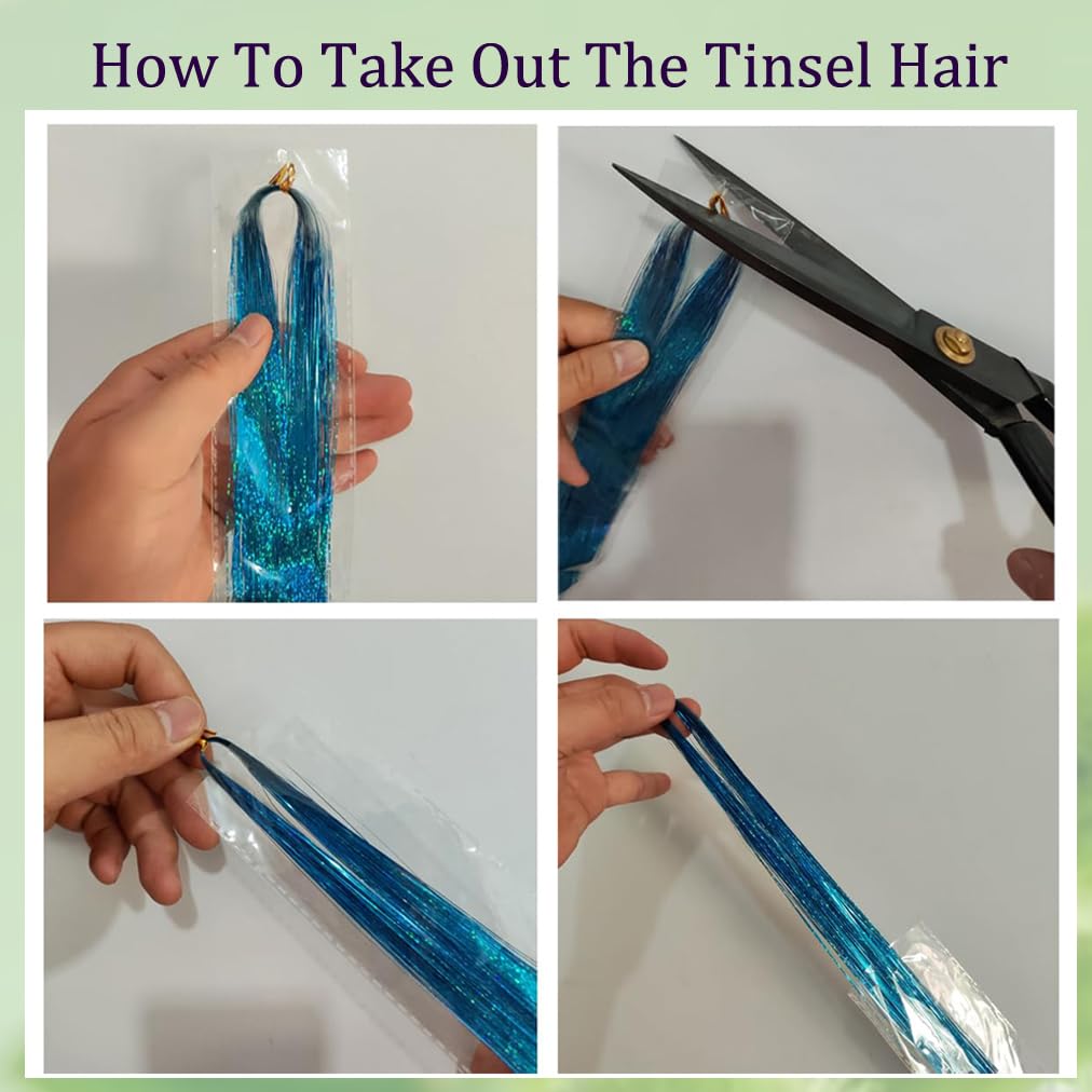 Hair Tinsel Kit With Tools 18 Colors 48 Inch 3600 Strands Fairy Tinsel Hair Extensions Glitter Hair Tinsel Christmas Party Festival Hair Accessories for Women Girls(48 Inch,18 Colors)