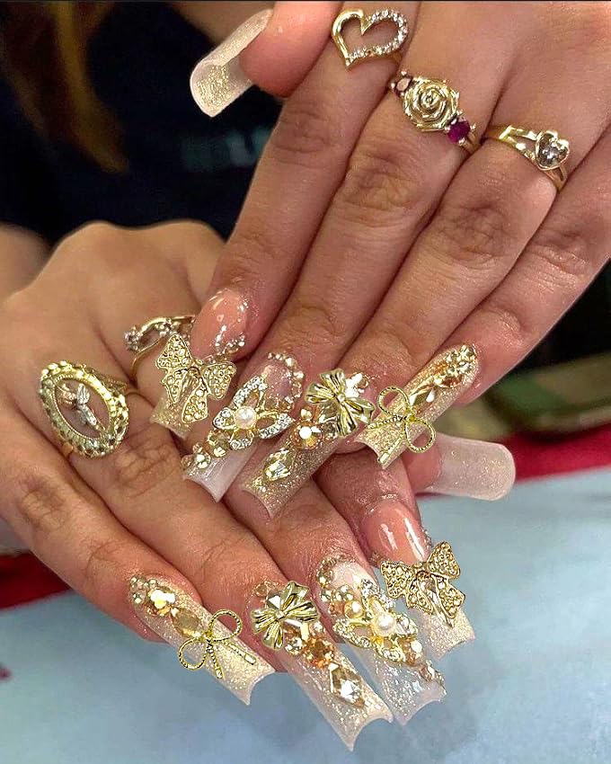 KACHIMOO 100PCS Gold Bow Nail Charms 3D Nail Art Decorations for Manicure