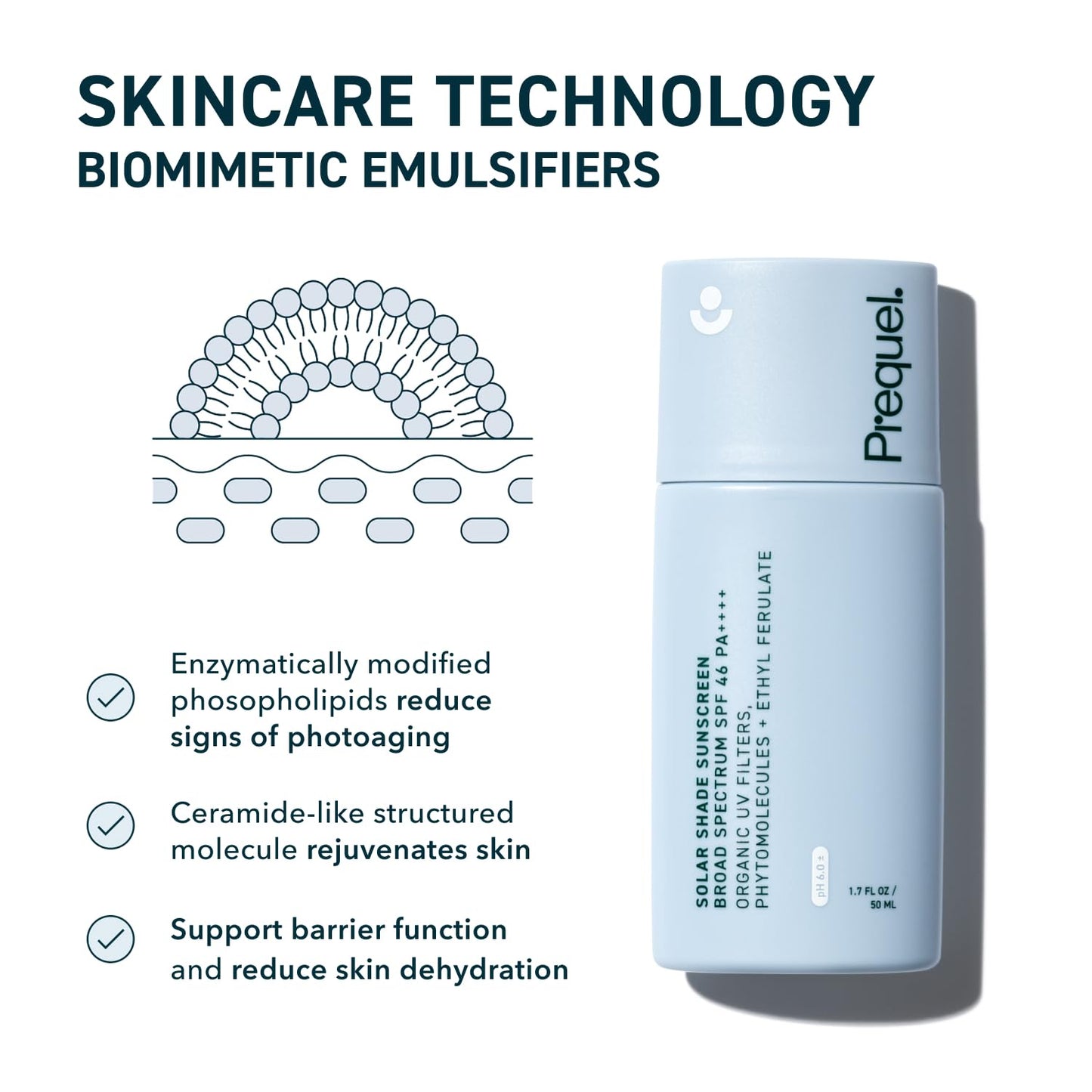Prequel Skin Solar Shade Sunscreen SPF 46 - Hydrating Moisturizer for Dry Skin | Lightweight Travel Size, 1.7oz