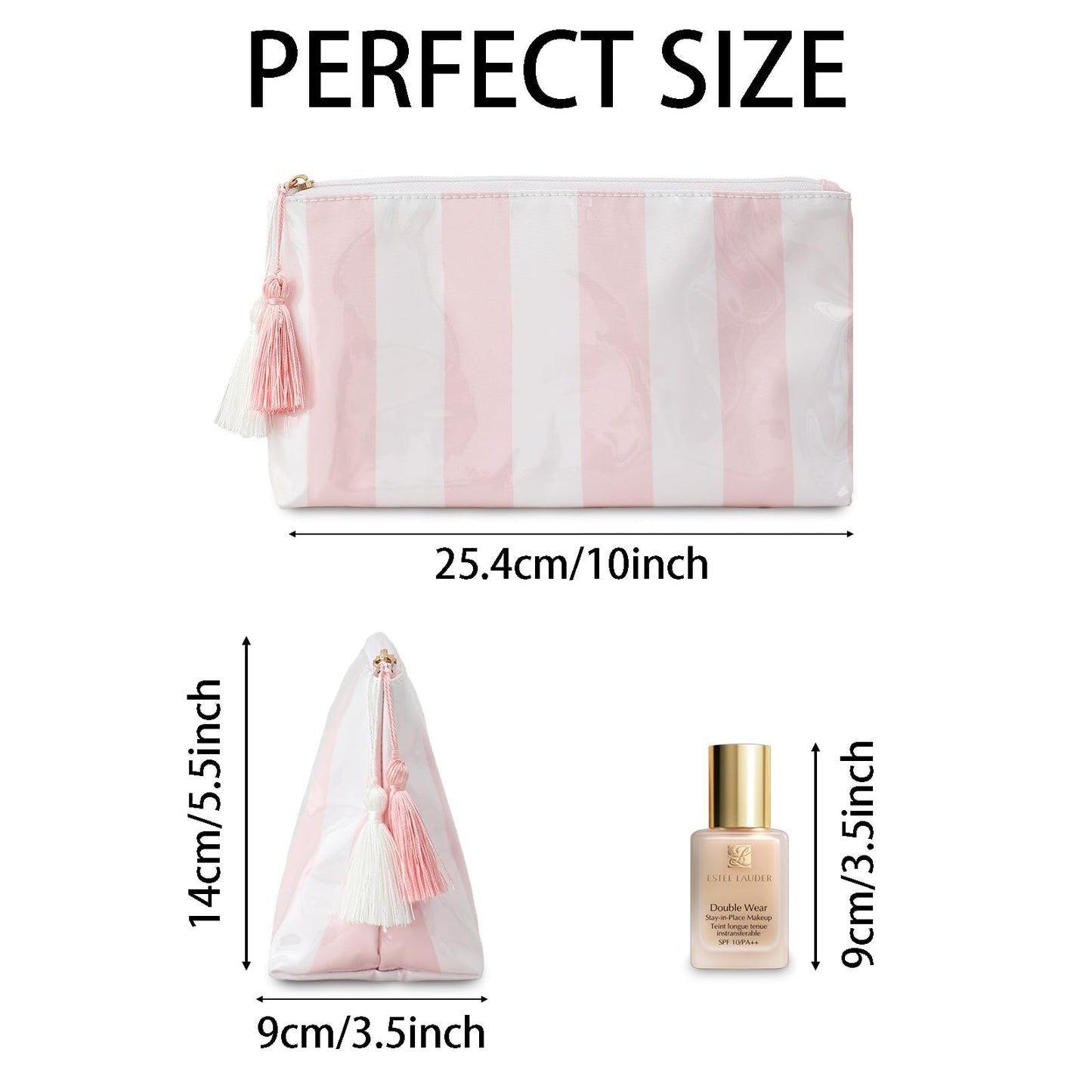 DYSHAYEN Makeup Bags for Purse,Small Clear Coated Cosmetic Bags for Women Girls, Waterproof Travel Organizer Zipper Pouch Beach Vacation Essentials (White-Pink)