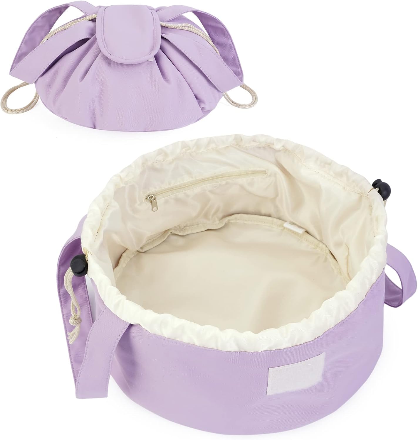 Large Pink Barrel Drawstring Makeup Bag - Stylish Cosmetic Organizer for Toiletries | Dusty Rose Color