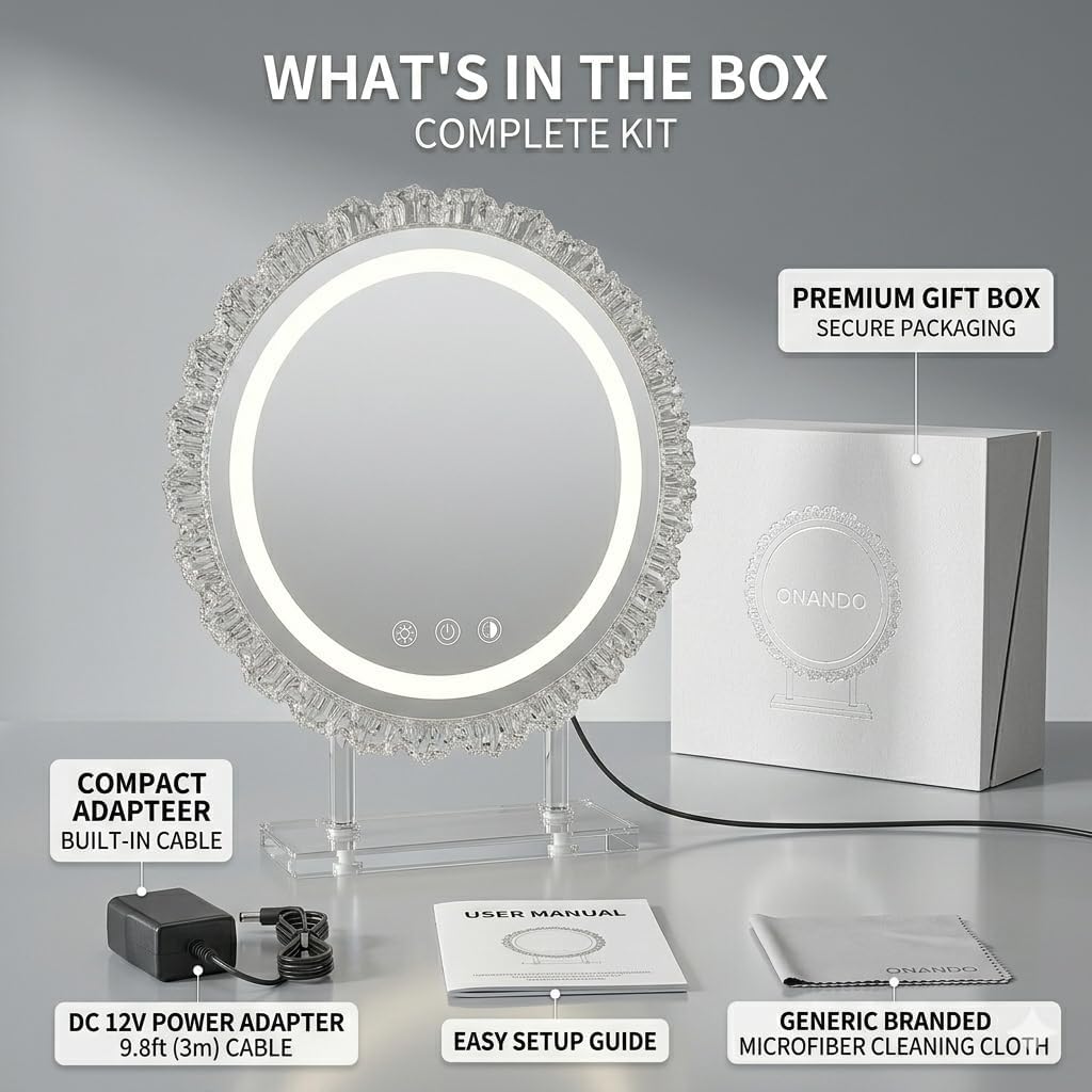 Hollywood Round Vanity Mirror - 16-Inch Dimmable Makeup Mirror with 3-Color LED Light Modes | 360° Rotating Design