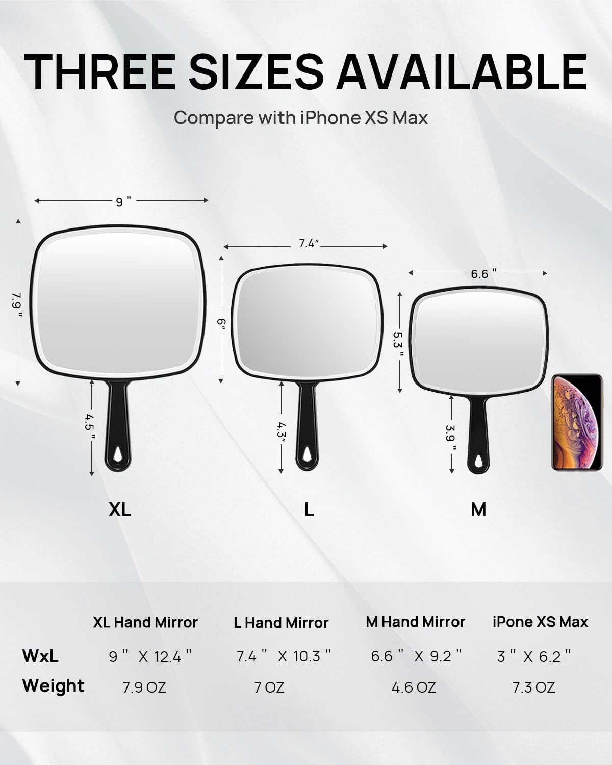 OMIRO Hand Mirror, Black Handheld Mirror with Handle, 6.3" W x 9.6" L