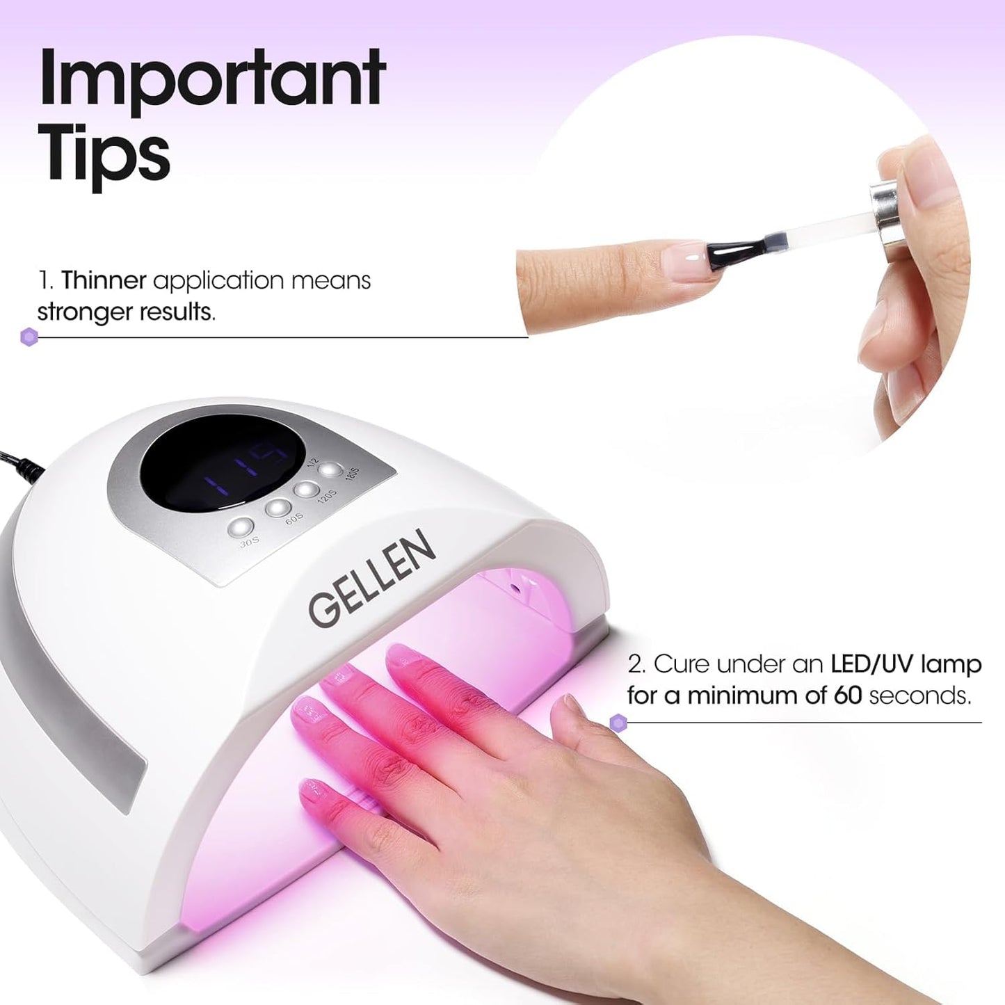 GELLEN Gel Top Coat & Base Coat Set - No Wipe Ultra Glossy Nail Gel | 2 Pcs 18ml, Long-Lasting Shine