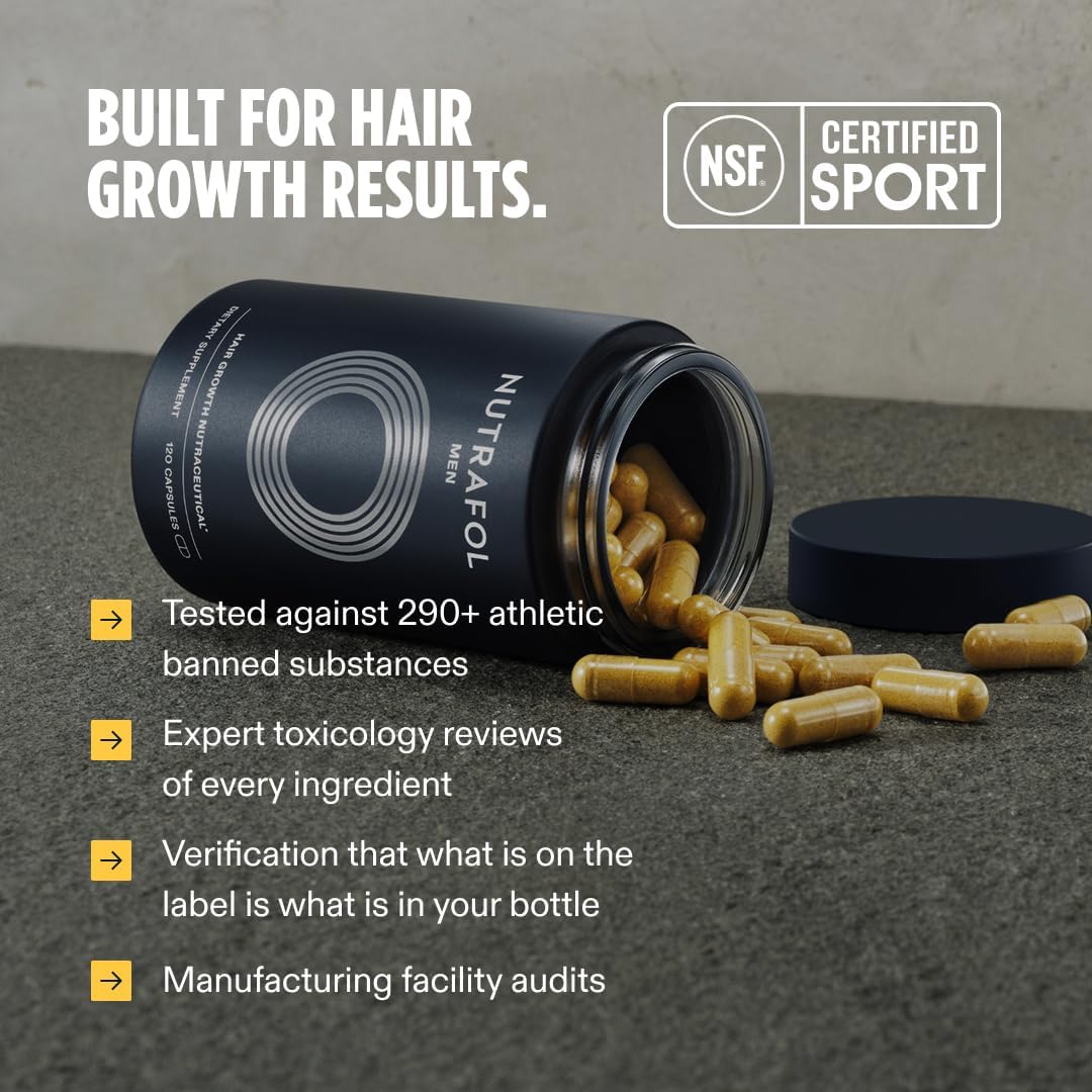 Nutrafol Men's Hair Growth Supplements - Clinically Tested for Thicker Hair | 1 Month Supply, Refill Pouch