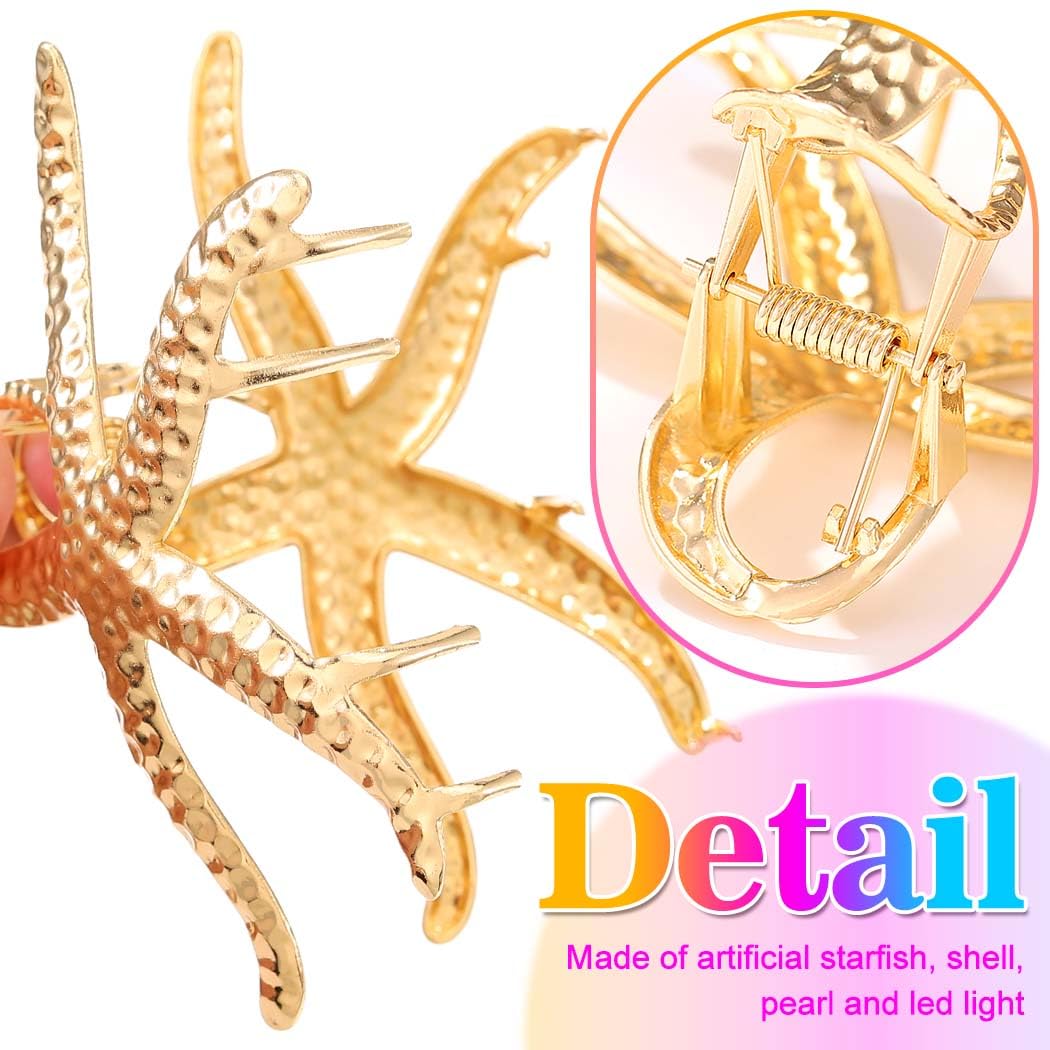 Fashey Seashell Hair Claw Clips Gold Metal Hair Clip Starfish Claw Clip Hair Accessories for Women and Girls (Pack of 2) (Gold)