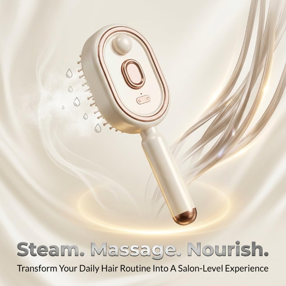 Electric Spray Air Cushion Massage Comb, Steam Brush for Hair, Rechargeable Steam Hair Straightener Brush for Women, Hairs Steamer for Reduce Frizz, Smooth & Nourish, Detangling & Anti-Static(Purple)