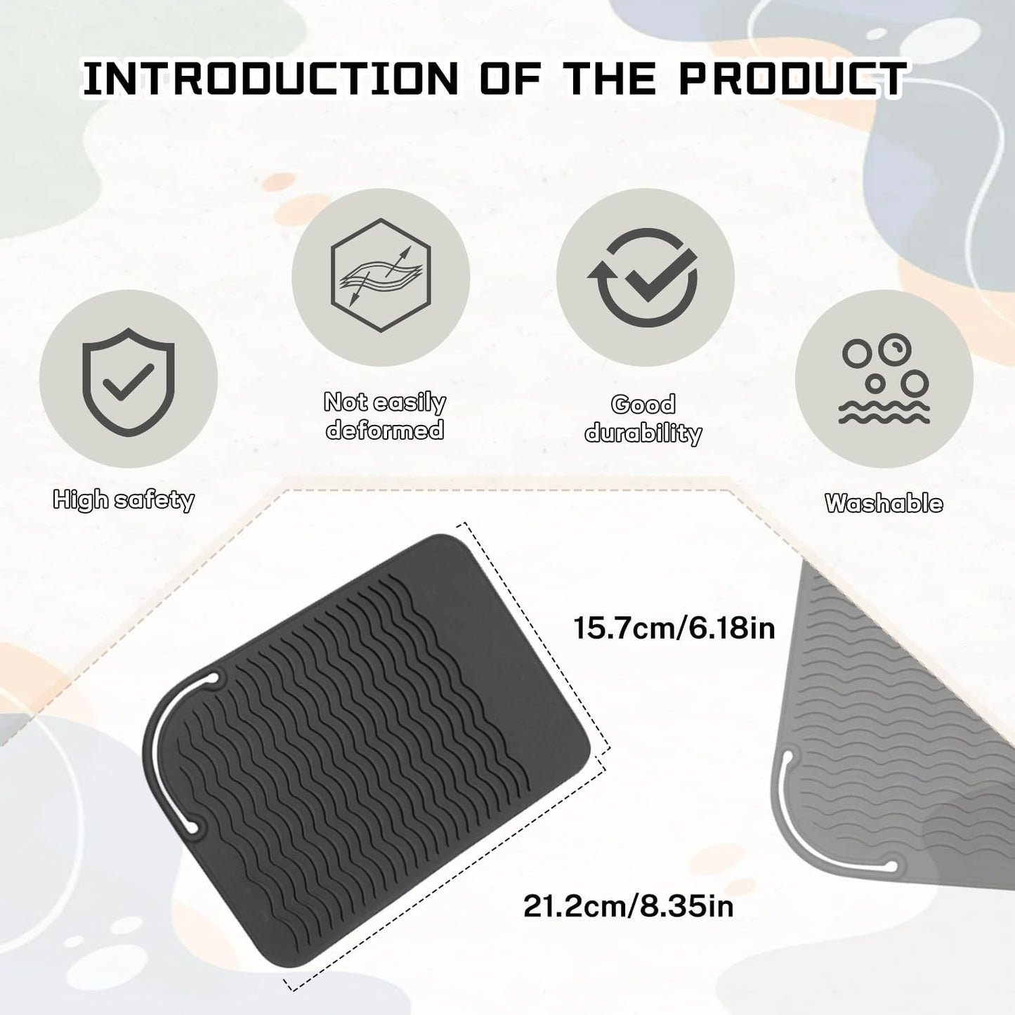 Silicone Heat Resistant Mat for Hair Styling Tools - 2 Pcs Portable Protection Pads | 8.46" x 6.3", Black & White