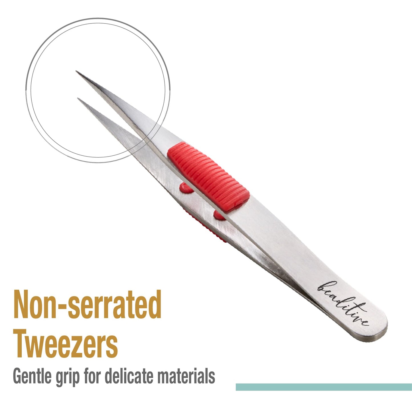 Beaditive High Precision Heavy-Duty Tweezers With Cushion - 4.7" Craft Tweezers for Sewing, Beading & DIY Crafts - Non-Serrated, Fine Point Tips - Stainless Steel Needle Nose Hobby Tweezers (Fuchsia)