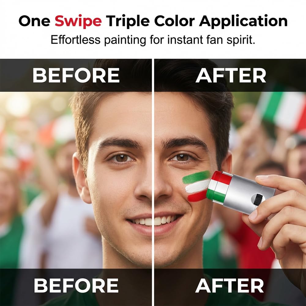 National Flag Face Paint Stick - Washable Red, White & Blue Eye Makeup for Sports Fans | Perfect for Football, Baseball & Soccer Events
