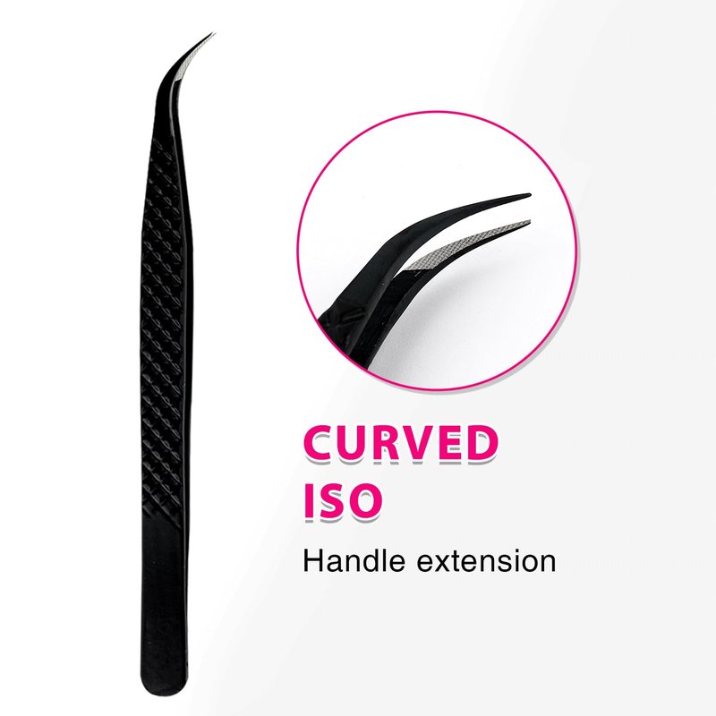 TDANCE Lash Tweezers for Eyelash Extensions, Diamond Grip Isolation Fiber Tip Lash Tweezers, Stainless Steel Lash Extension Tweezers(Black-06)