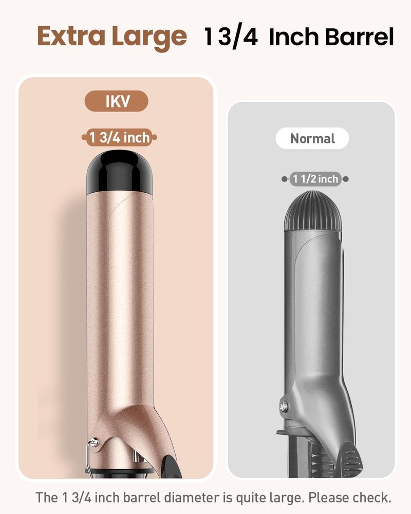 Extra Large Barrel Curling Iron - Ceramic Tourmaline Wand for Long Hair | Dual Voltage, 11 Heat Settings