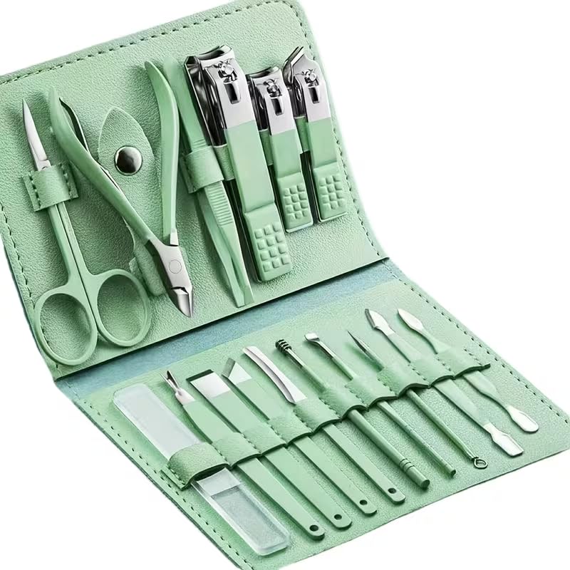 16 Piece Stainless Steel Manicure & Pedicure Set - Professional Nail Clippers, Cuticle Tools & Grooming Kit for Home Care
