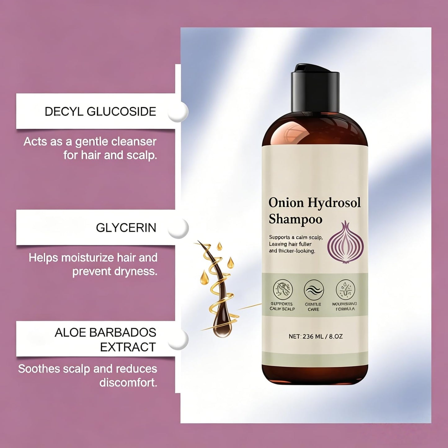 Onion Hydrosol Shampoo Duo with Rosemary & Biotin, Nourishes Hair to Be Moisturized, Stronger, Fuller and Thicker for Natural Hair Growth (1 pcs)