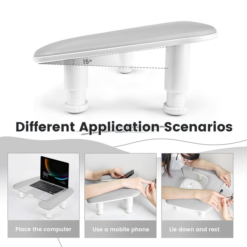 JODSONE Gray U-Shaped Arm Rest for Nails Tech with Rotating Built-In Phone Holder and Adjustable Nail Arm Rest Detachable Manicure Hand Rest for Salon Design