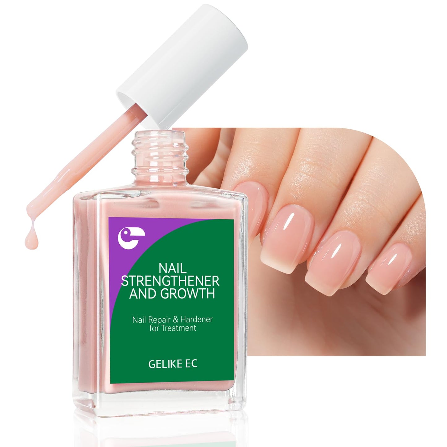 Protein Nail Strengthener and Growth Polish: Nude Blush Gelike EC 15ml 6 in 1 Natural Nail Hardener Extra Strong and Growth - Nail Polish Hardener for Weak and Damaged Nails