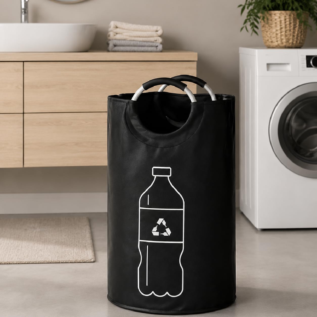 Extra Large Canvas Waste Bag - Heavy Duty Cylindrical Recycling Bin | Perfect for Yard Work & Home Organization