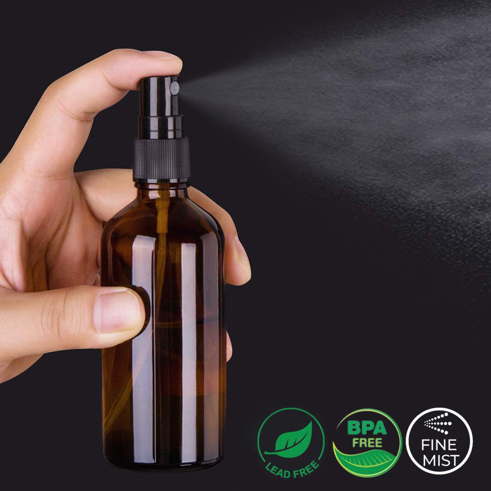 Amber Glass Spray Bottles - 4 oz Fine Mist Spray Bottles | Set of 4 Amber Bottles