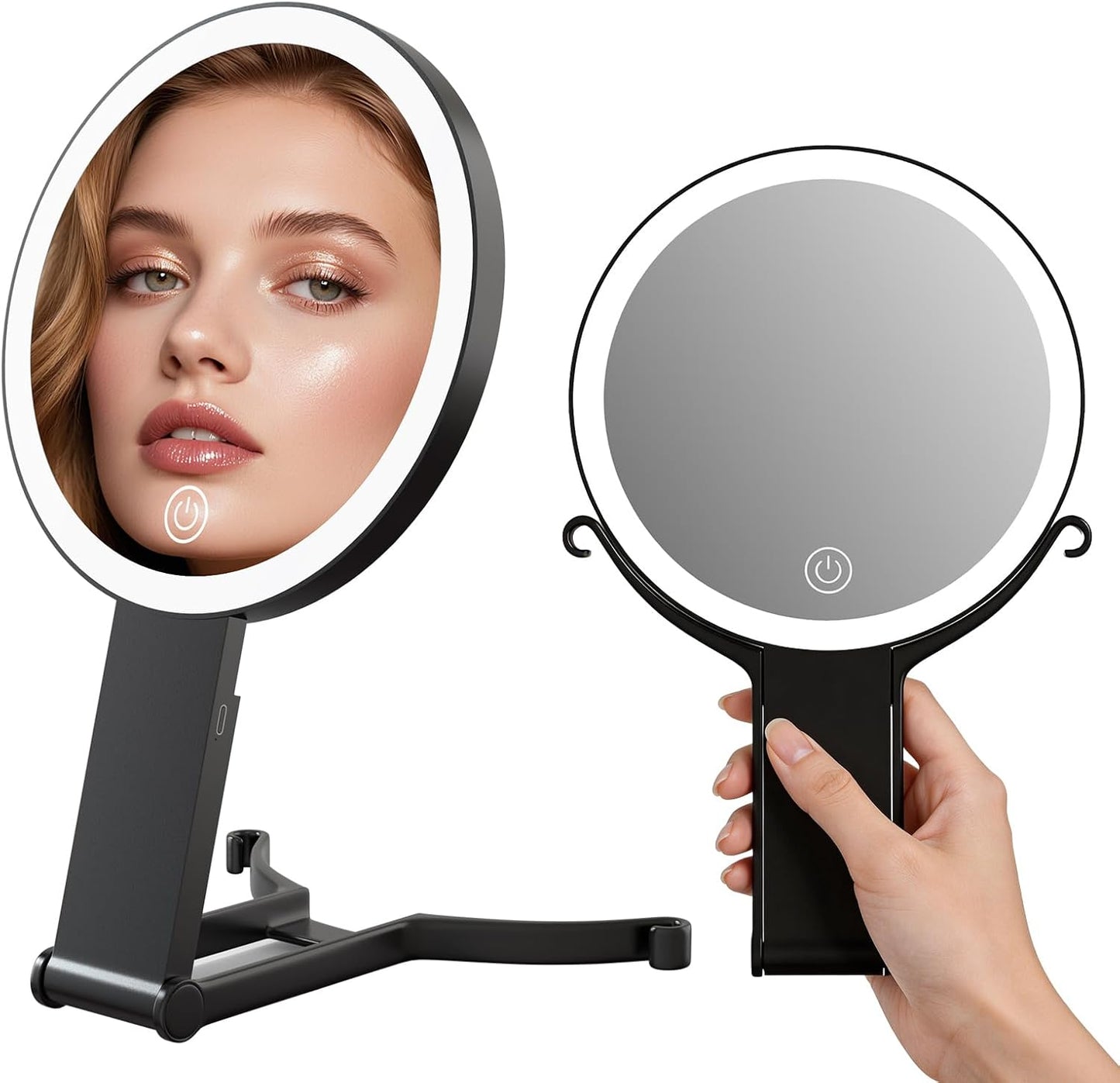 Makeup Mirror with Lights - 40X/1X Double-Sided Magnifying Mirror | 3 Color Lighting & Adjustable Brightness - Portable Handheld Design (Black)
