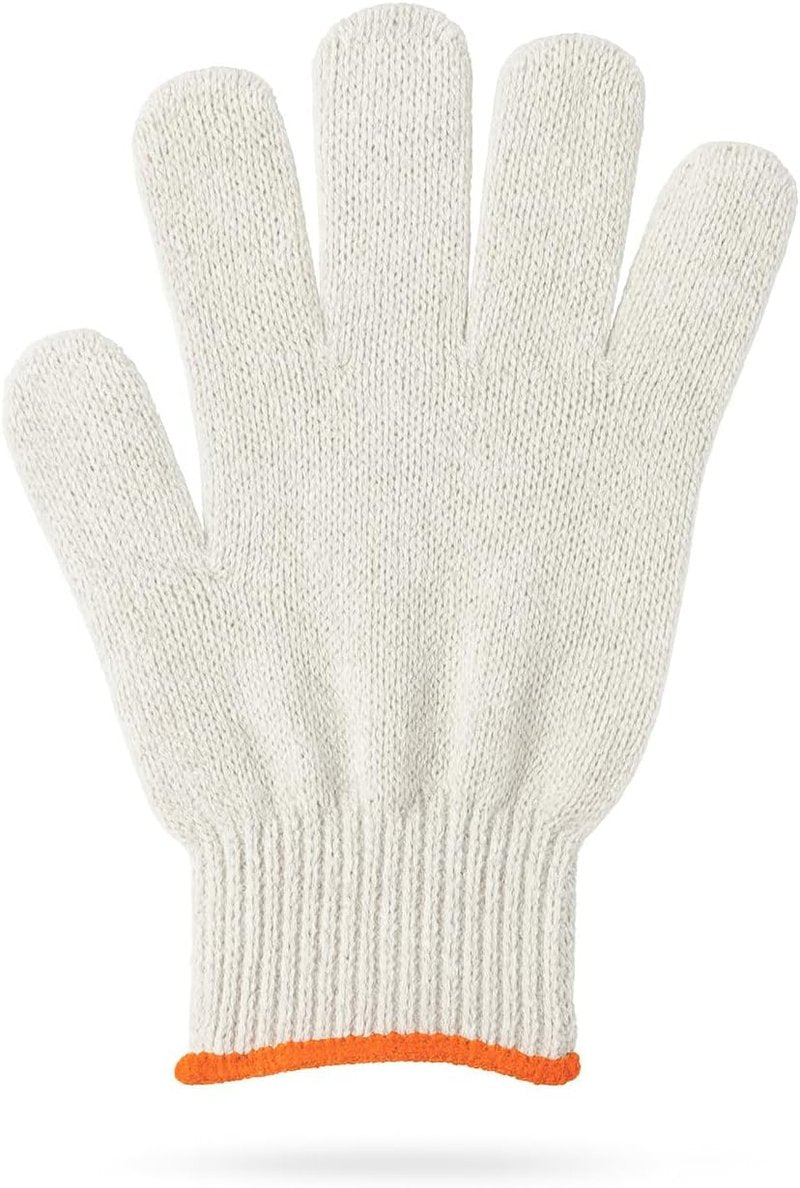 White Cotton Work Gloves - 12 Pairs Reusable Knit Gloves for Men & Women | Soft, Breathable, Washable with Orange Cuff