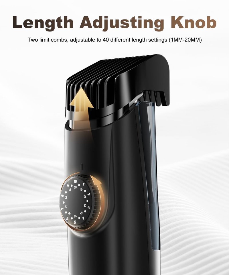 TEPOTZ Vacuum Beard Trimmer for Men, No Mess Trimming, 40 Adjustable Lengths Dial, Smooth Ceramic Blade for Sensitive Skin, Waterproof Wet/Dry, LED Display, USB-C Grooming Kit