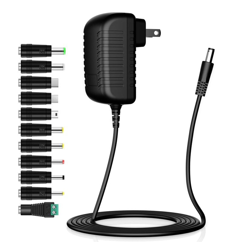 5V 2A Power Supply AC Adapter Charger with 11 Interchangeable DC Plug for 300mA 400mA 500mA 600mA 700mA 800mA 900mA 1000mA 1500mA 2000mA Equipment