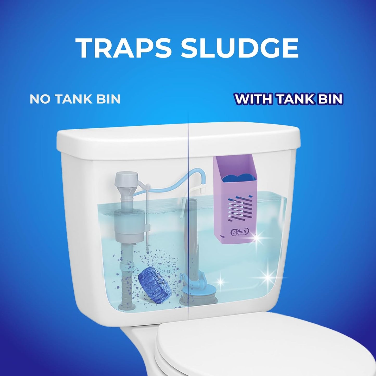 Toilet Tank Tablet Holder | Blue Toilet Bowl Tablets Included - Prevent Flapper Jams & Extend Cleaner Life (8.97 x 3.22 x 2.25 Inch)