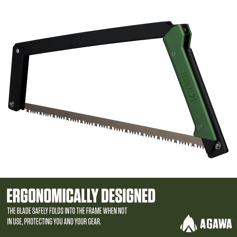 AGAWA - BOREAL21-21 Inch Folding Saw with All-Purpose Saw Blade - Camping Gear For Hiking, Fishing, Hunting, Bushcraft & Survival Kit (Black Frame/Green Handle)