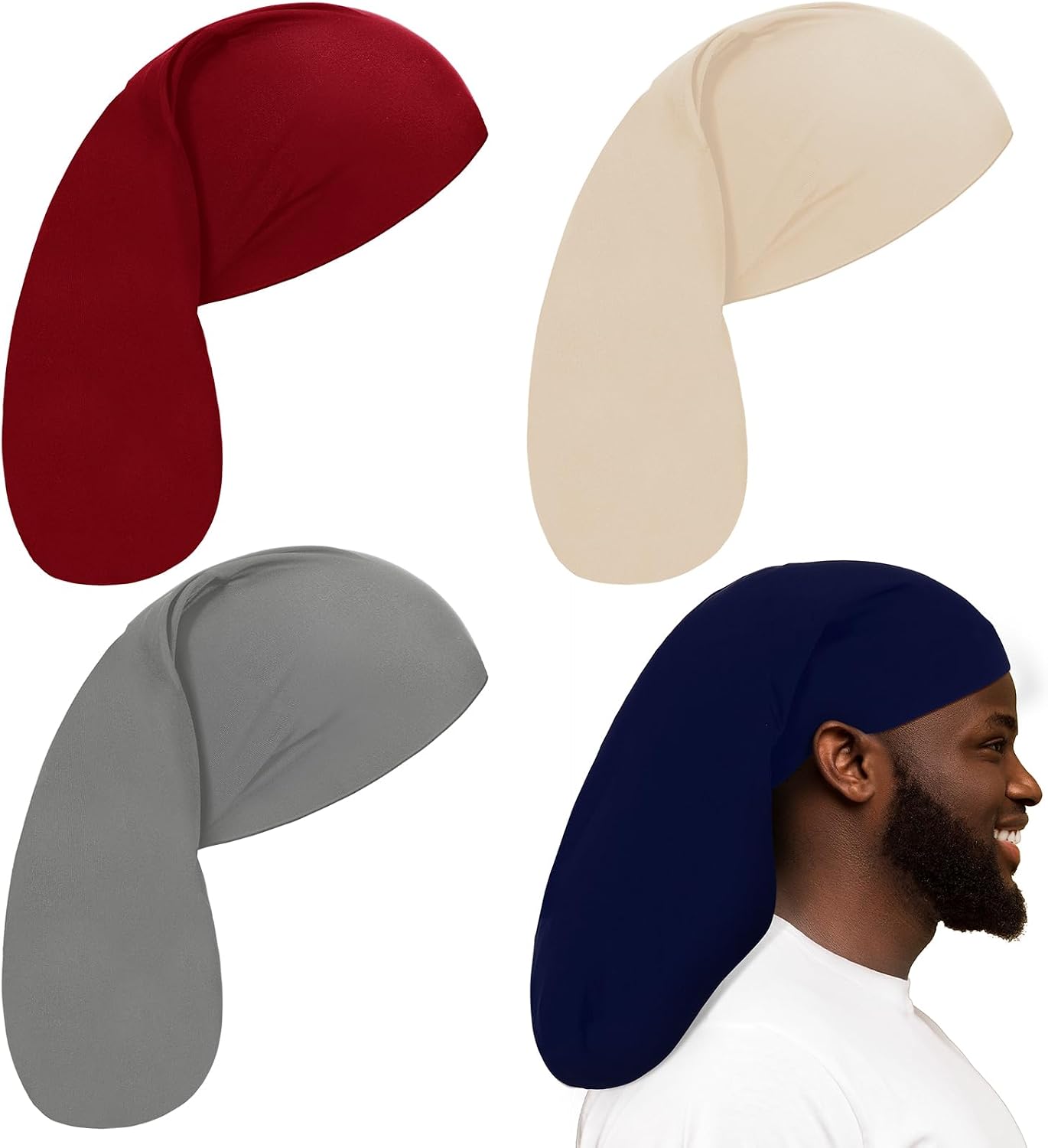 Unisex Jumbo Dreadlock Cap - Long Dreads Hair Wrap Sleeping Bonnet | 4-Piece Set for Men & Women