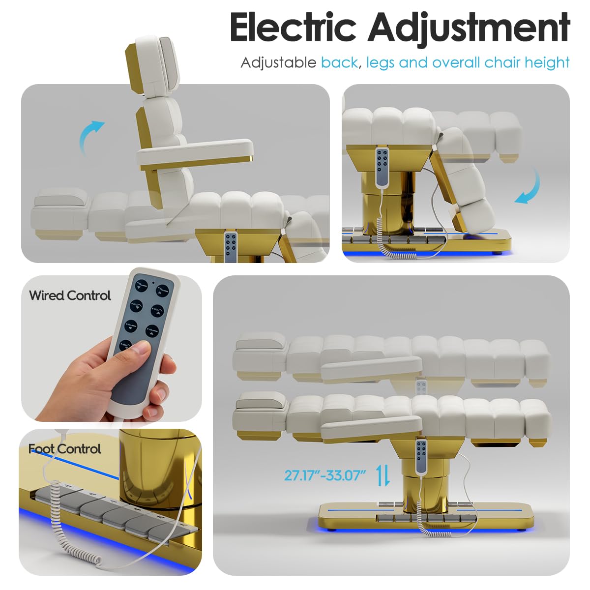 Lexdiwer Fully Electric Facial Massage Bed with 3 Motors for Esthetician, Electric Tattoo Chair for Client, Facial Bed for Esthetician, Electric Adjustment