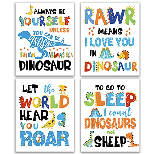 Inspirational Dinosaur Wall Art Set for Kids - Unframed 8"x10" Prints