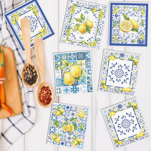 Blue Lemon Swedish Dishcloths - 6 Pack Reusable Kitchen Towels