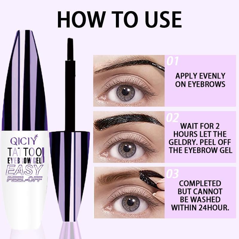Peel-Off Eyebrow Gel - Waterproof & Sweatproof Brown Brow Gel for Flawless, Natural-Looking Brows | Long-Lasting, 1 oz