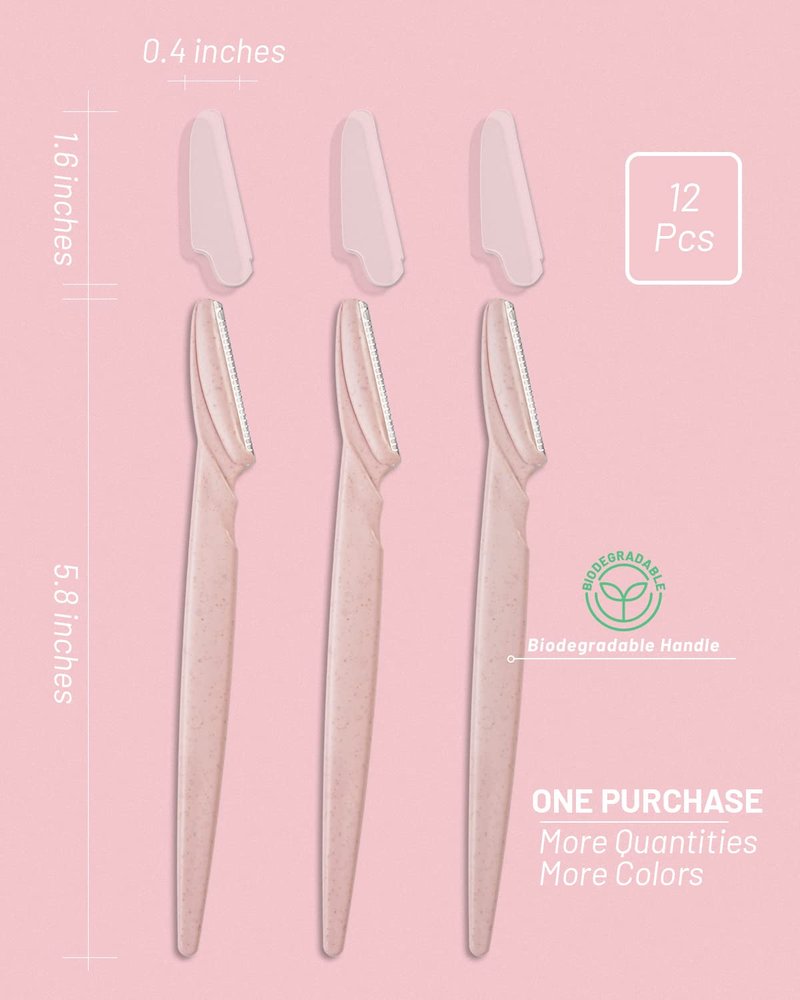Eyebrow Razor for Women, 12 Pcs Dermaplaning Tool for Face Professional, Face Razor for Women Facial Hair Remover (Wheat Pink)