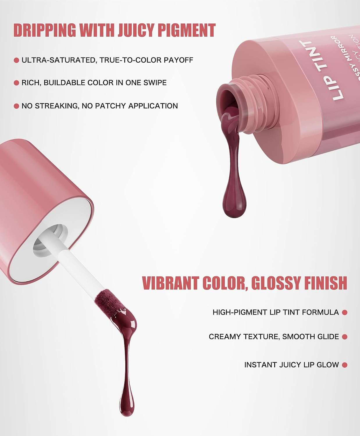 Juicy Glossy Mirror Lip Tint - Long-Lasting Transfer-Resistant Liquid Lipstick | Hydrating Peach Color with High-Shine Finish