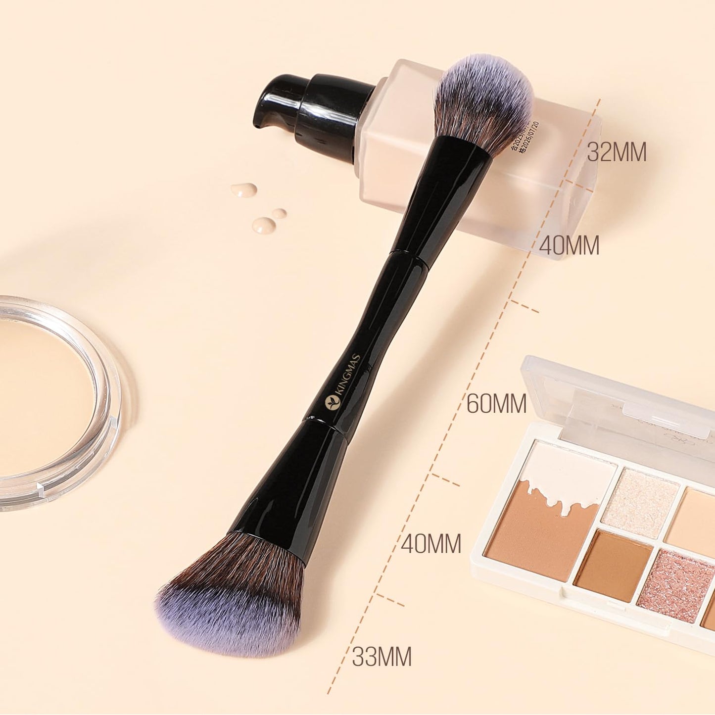 Foundation & Bronzer Duo Brush - Dual-Ended Angled & Round Top Contour Makeup Brush | Synthetic Bristles for Liquid & Powder Blending (Black)