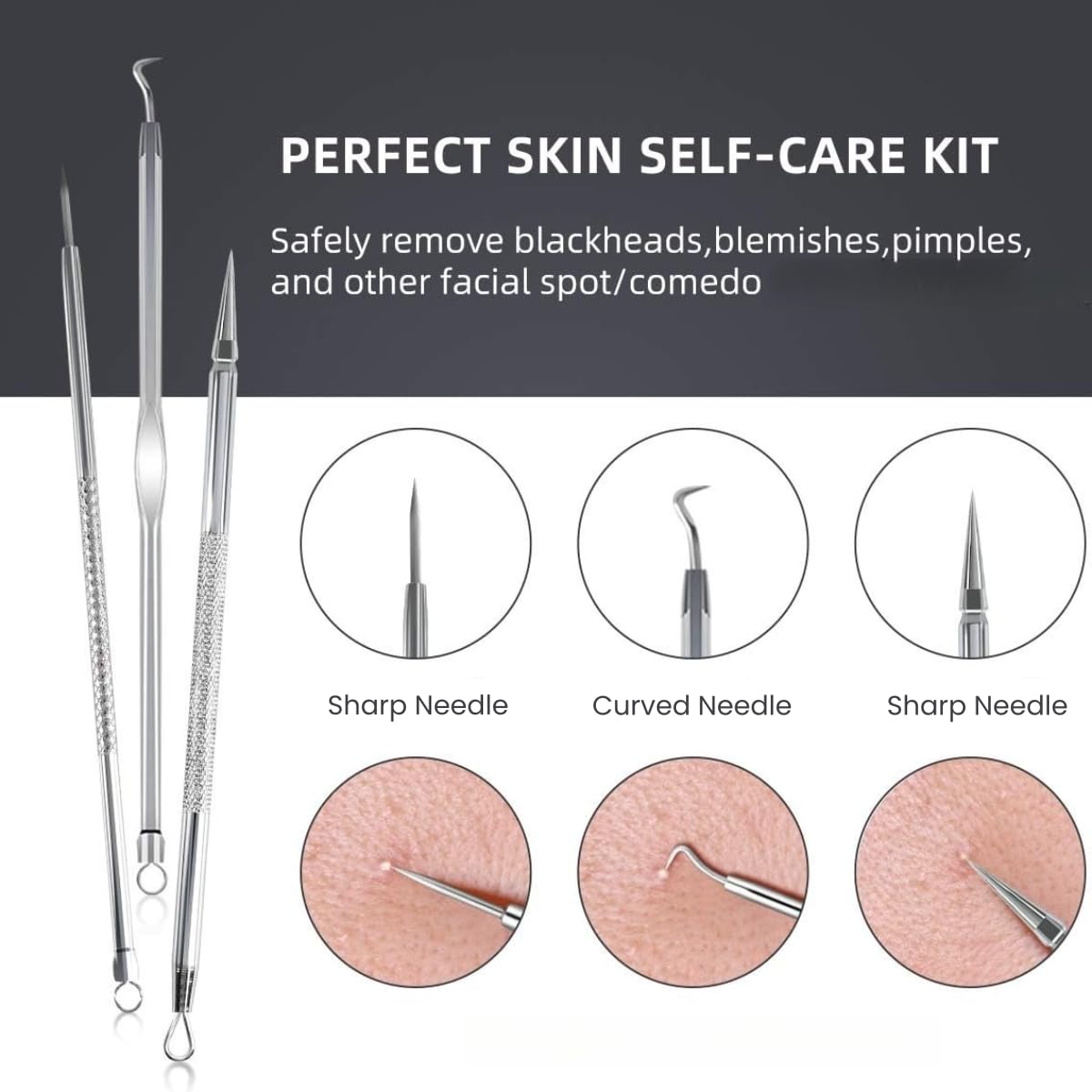 Blackhead Remover Tool Kit - 9 Piece Professional Stainless Steel Comedone Extractor Set
