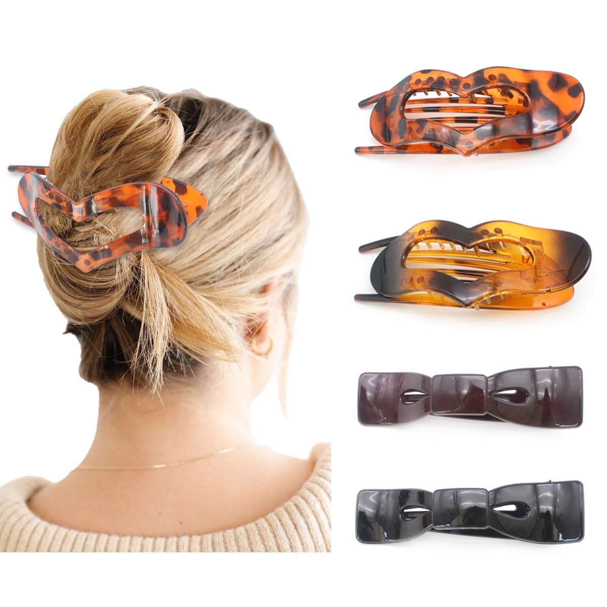 Flat Hair Clips for Women - 4 Pack Matte Oval French Claw Clips, 3.8 Inch Non-Slip Strong Hold for Thick & Thin Hair | Ideal for Daily Styling