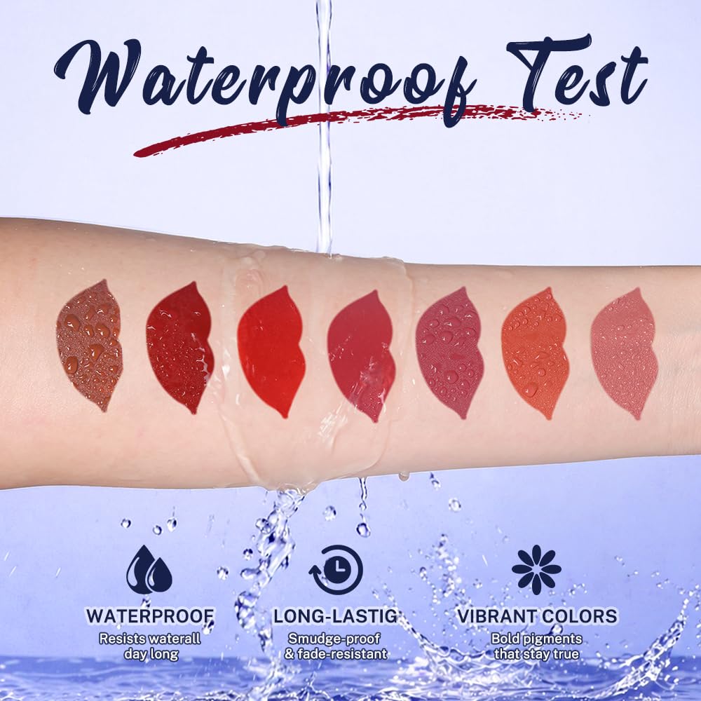 Matte Liquid Lipstick Set - 7 Pigmented Long-Lasting Shades + Lip Plumper | Velvet Waterproof Makeup Gift for Women