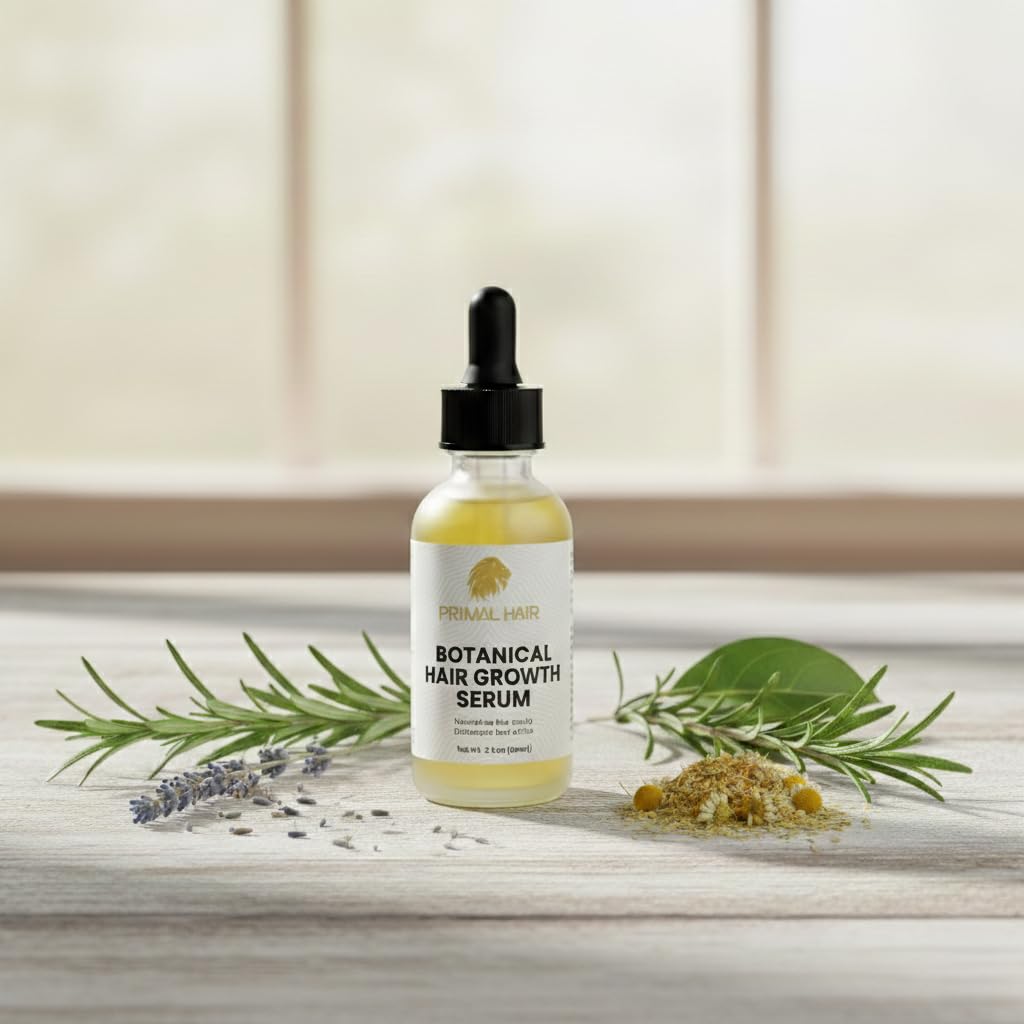 Botanical Hair Growth Serum - Rosemary & Ginger Scalp Treatment for Thicker Hair - with Densidyl, Vitamin C & E - Hydrating & Non-Greasy - 2 fl oz