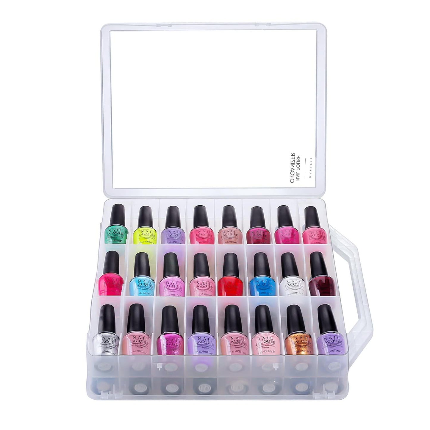 Makartt Nail Polish Organizer - Clear Holder for 48 Bottles | Portable Gel Case with 8 Adjustable Dividers