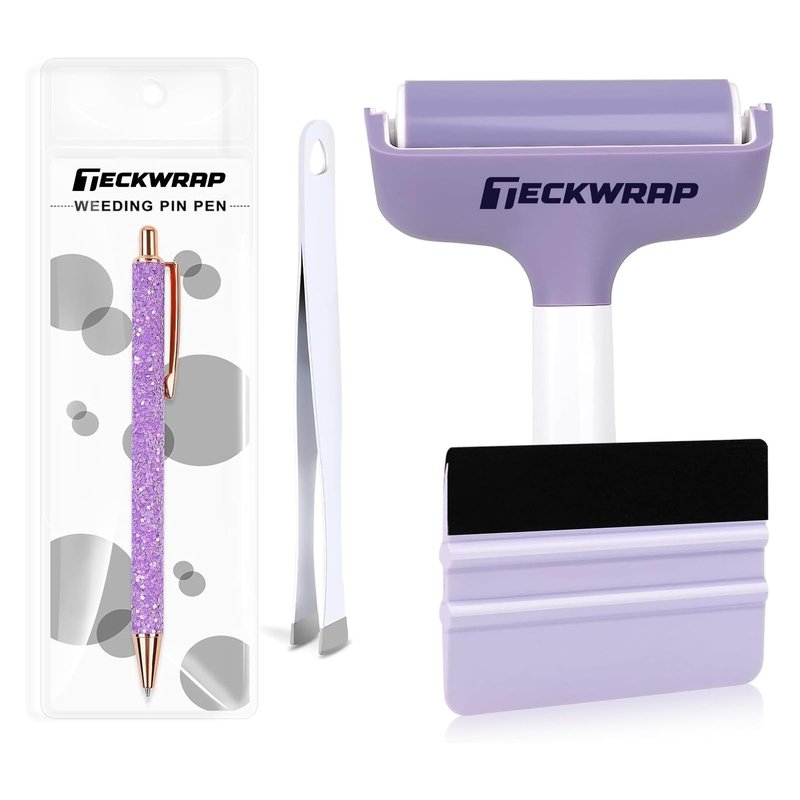 TECKWRAP Brayer Roller Set, 4 PCS – Printmaking Brayer with Pin Pen, Tweezers & Felt Squeegee for Vinyl, Iron-On, Scrapbooking, Stamping, and Card Making