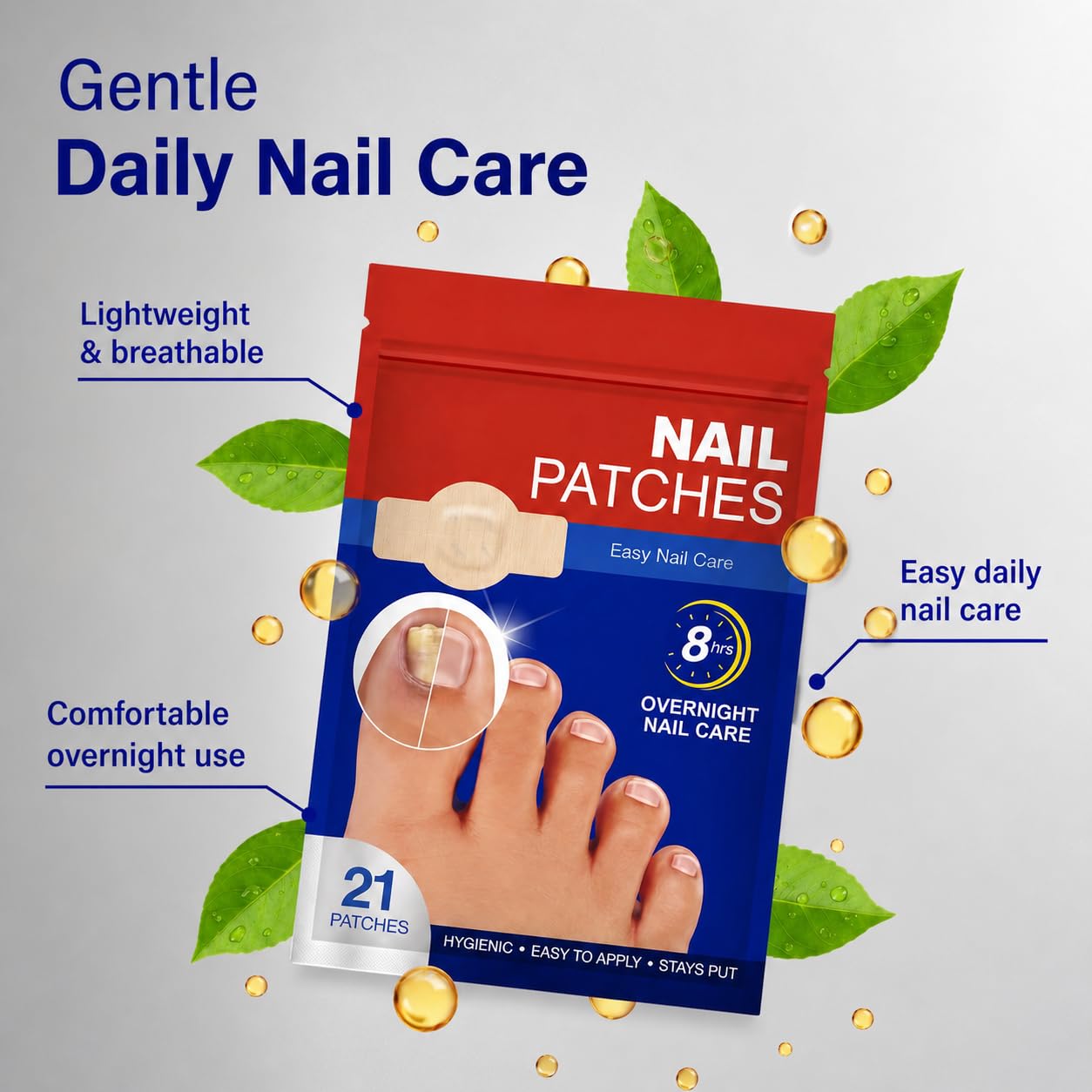 Nail Patches - Overnight Nail Care Stickers for Toenails & Fingernails | Thin & Breathable | 4 Pack (84 Patches)