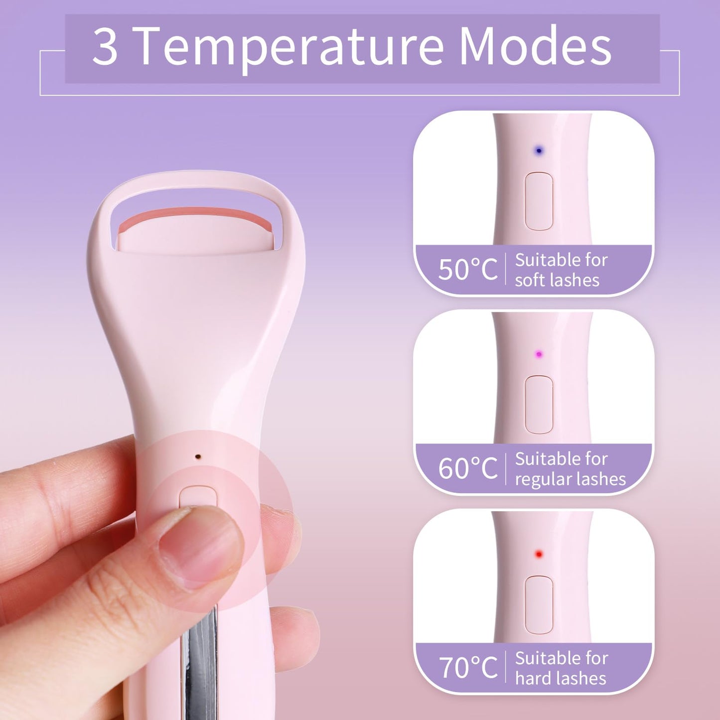 Heated Eyelash Curlers Rechargeable Electric Eyelash Curler with Dual-Arc Design & 3 Adjustable Temperature