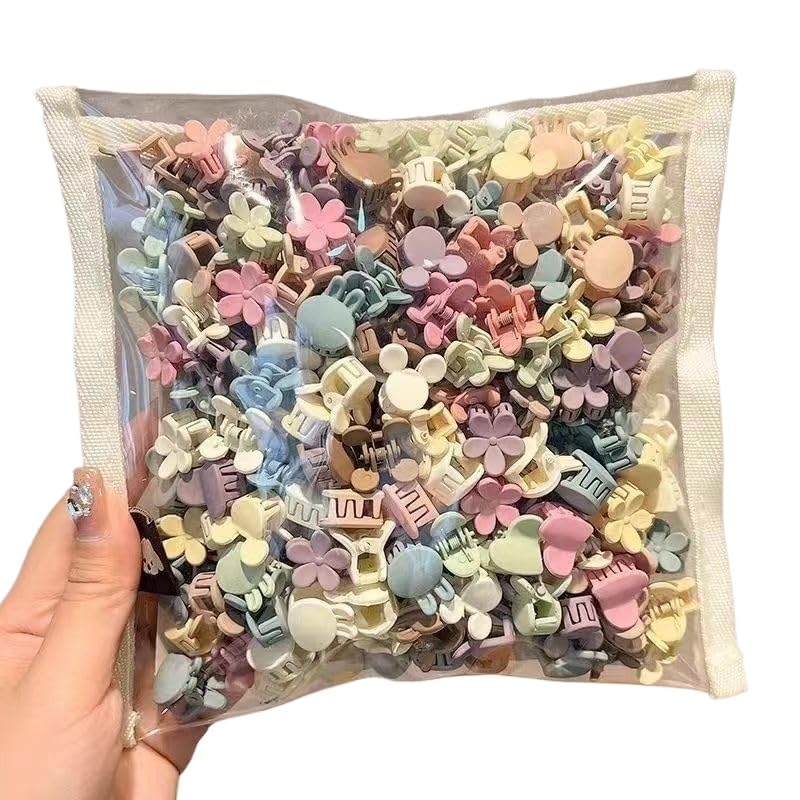 Mini Hair Clips for Girls - 100 Pcs Cute Pastel Flower & Animal Designs | Durable Plastic Accessories for Kids