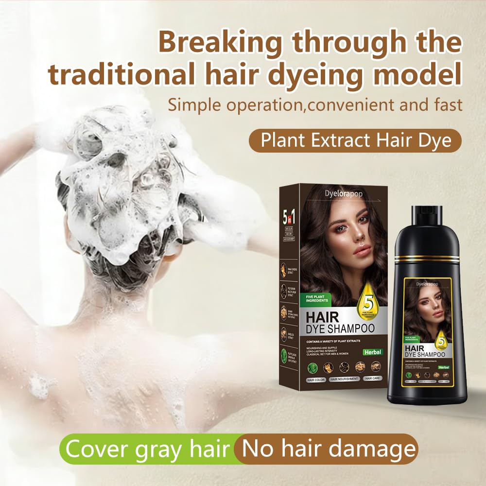 Hair Dye Shampoo - 5 in 1 Herbal Formula for Gray Coverage | Semi-Permanent Argan Color, 500ml (Black)